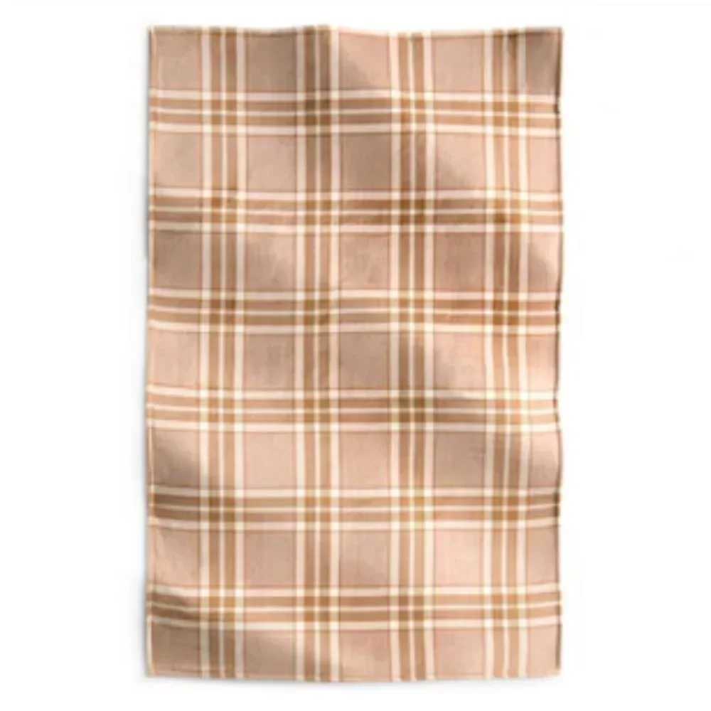 VERA BRADLEY Tan Ivory Brown Plaid Essential Throw Blanket in Fleece